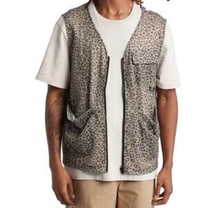 CHECKS vest Leopard print mesh zip up vest olive size Large L